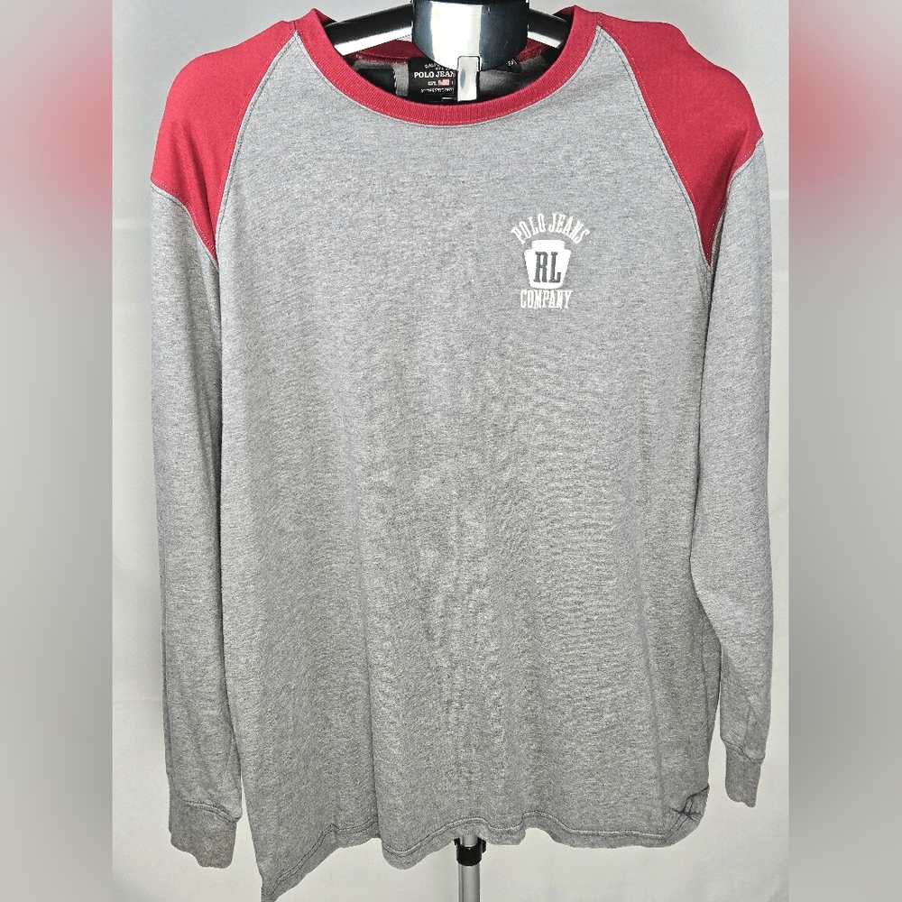 Vintage Y2K Polo Jeans 100% Cotton Embroidered Varsity Raglan Shirt, Large